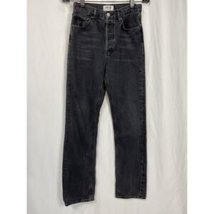 Agolde 'Lana' Black Cotton Mid Rise Straight Denim Jean Size 24